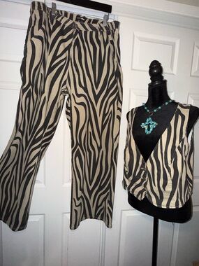 Zebra-Print Plus size 2 pce Denim Pant Suit